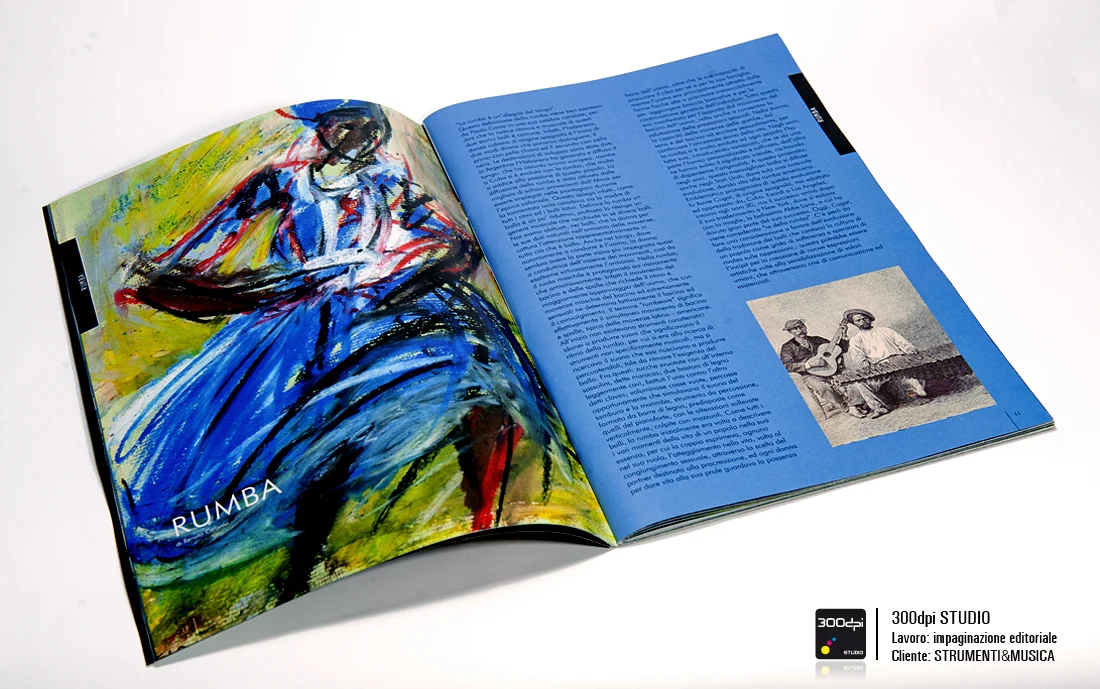 Impaginazione editoriale della rivista Strumenti&Musica nr 14 articolo sulla rumba